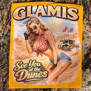 Gildan Yellow Graphic Tee "Glamis" Pinup Dunes Design.